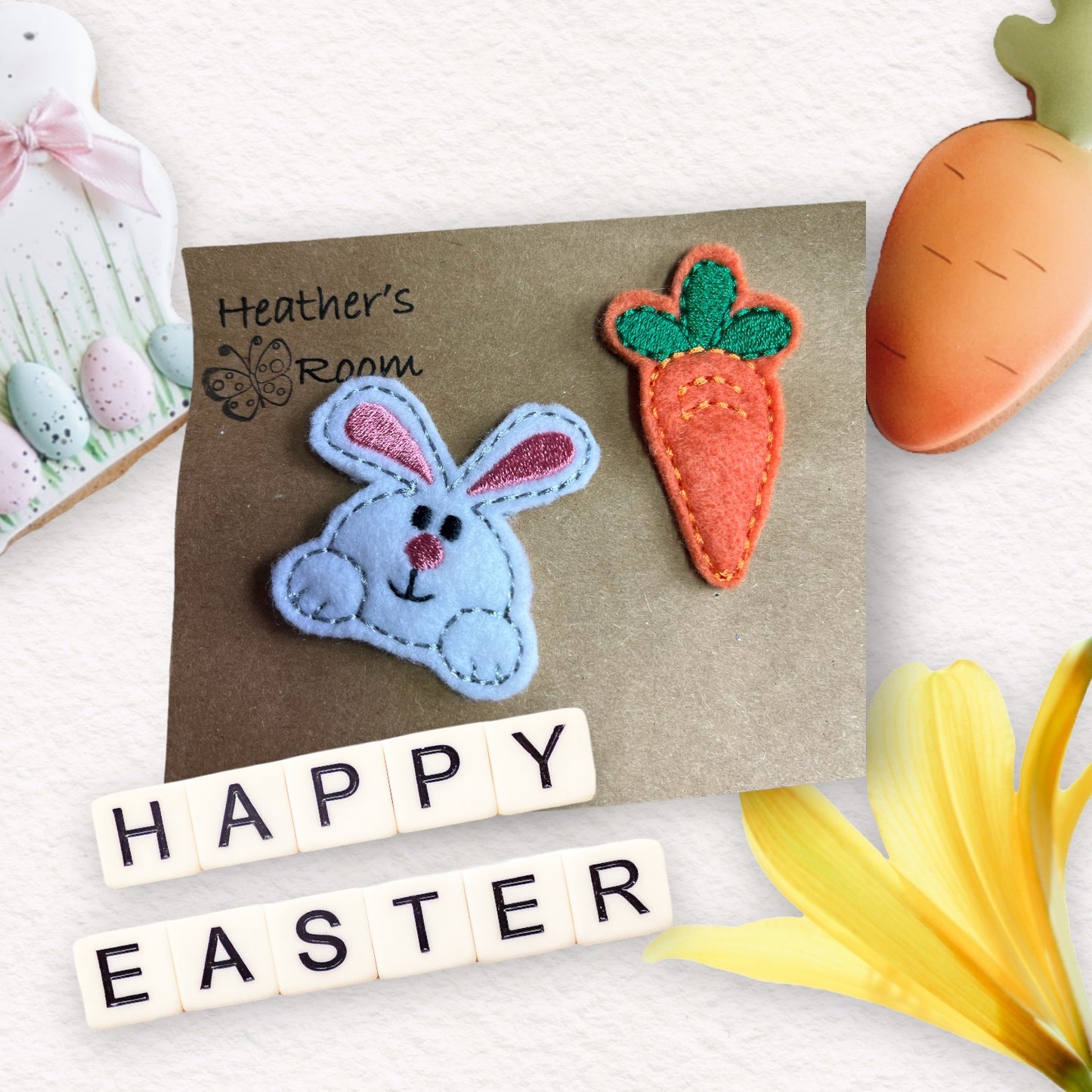 Easter Bunny and Carrot Felt Hairclip Set